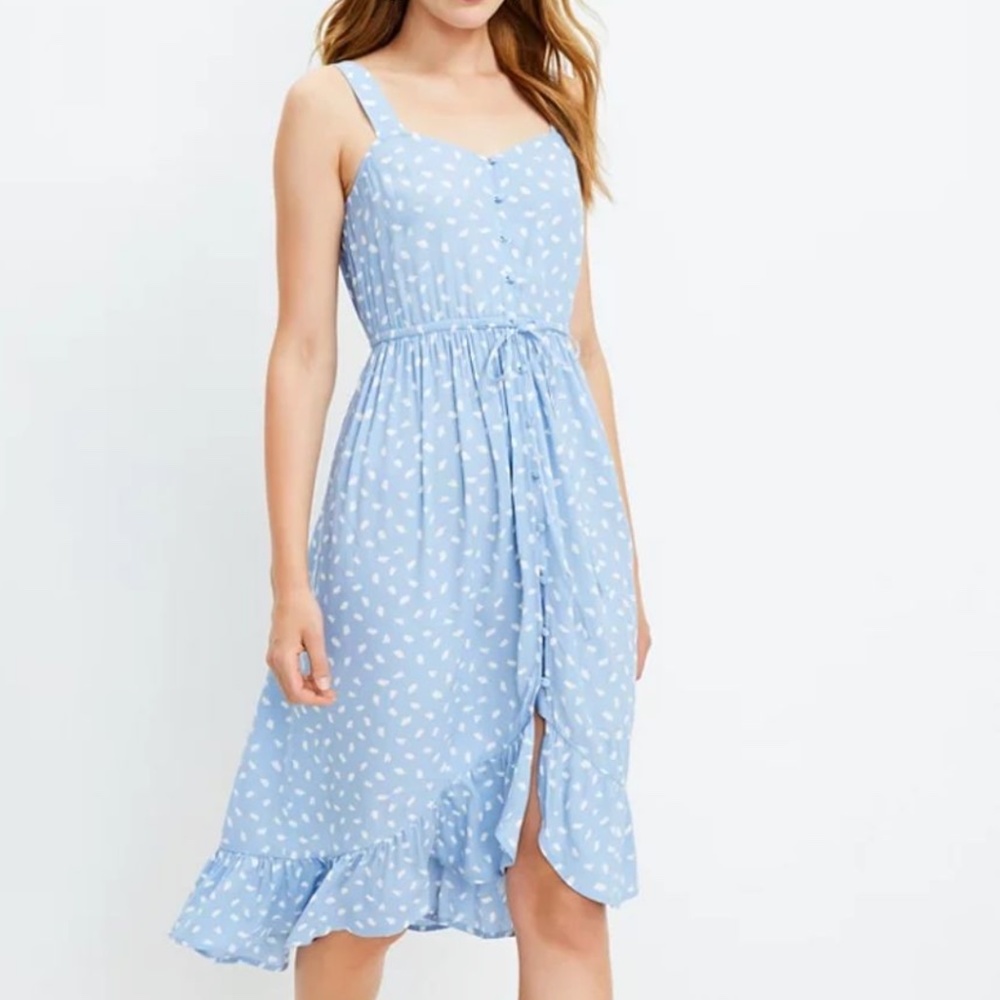 LOFT Brushstroke Button Ruffle Midi Dress size 16